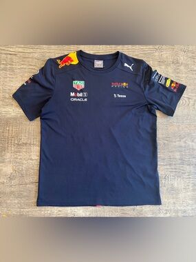 Puma Navy Blue Red Bull Racing Logo Short Sleeve Tee - Youth L